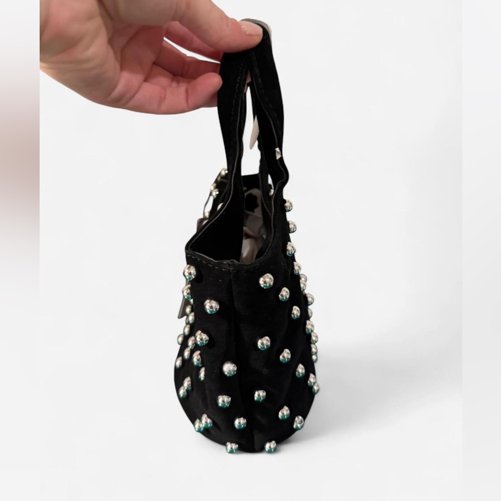 🆕 Mango Mini Suede Like Studded Black Handbag with Strap - Picture 3 of 5